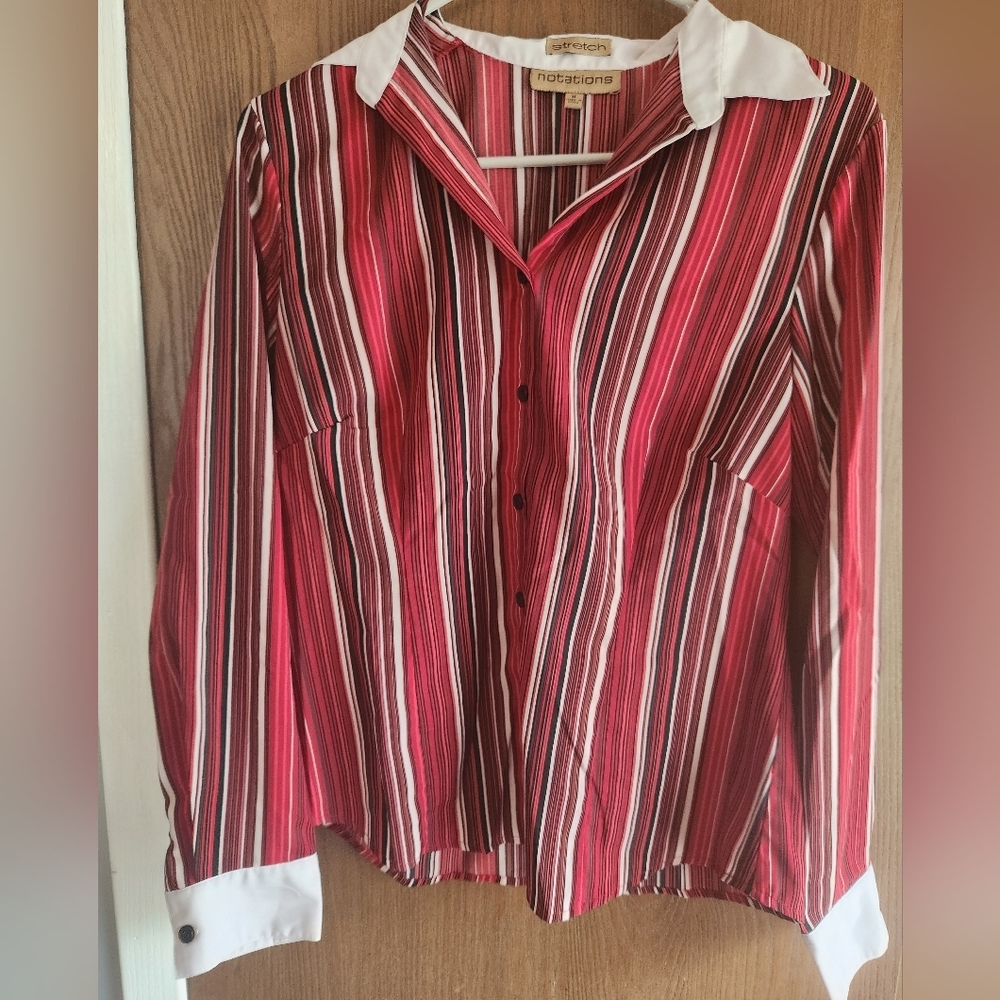 Notations Red and White Casual Button Down Shirt